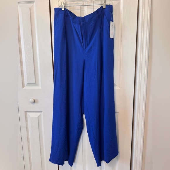 Liz Claiborne Royal Blue Wide Leg Pants, Plus Size 18 Zipper Elastic Waist NWTS - Picture 2 of 12